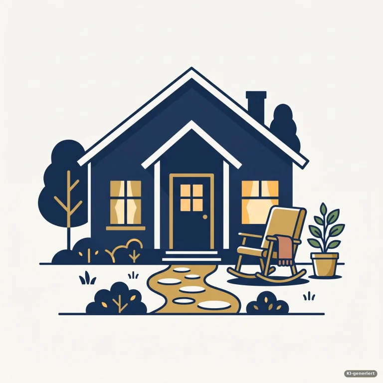 Ein gemütliches Haus mit Schaukelstuhl und Pflanze – Symbolbild für mietfreies Wohnen im Alter durch Bausparen