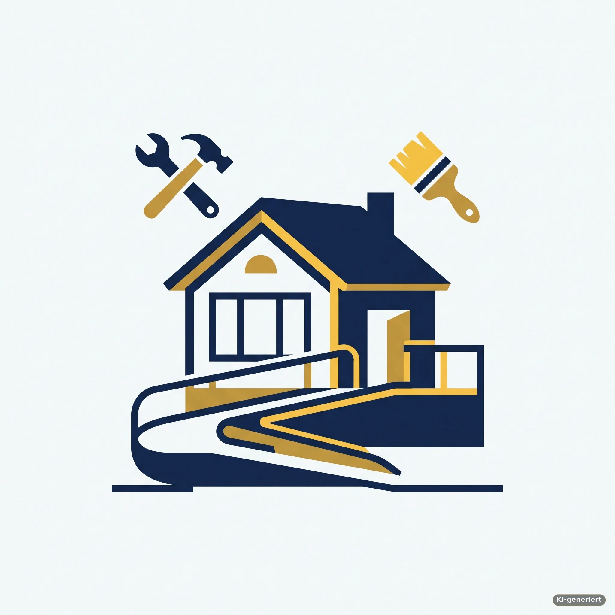 Ein Haus mit barrierefreier Rampe und Werkzeug-Symbolen – Symbolbild für altersgerechten Umbau und Modernisierung