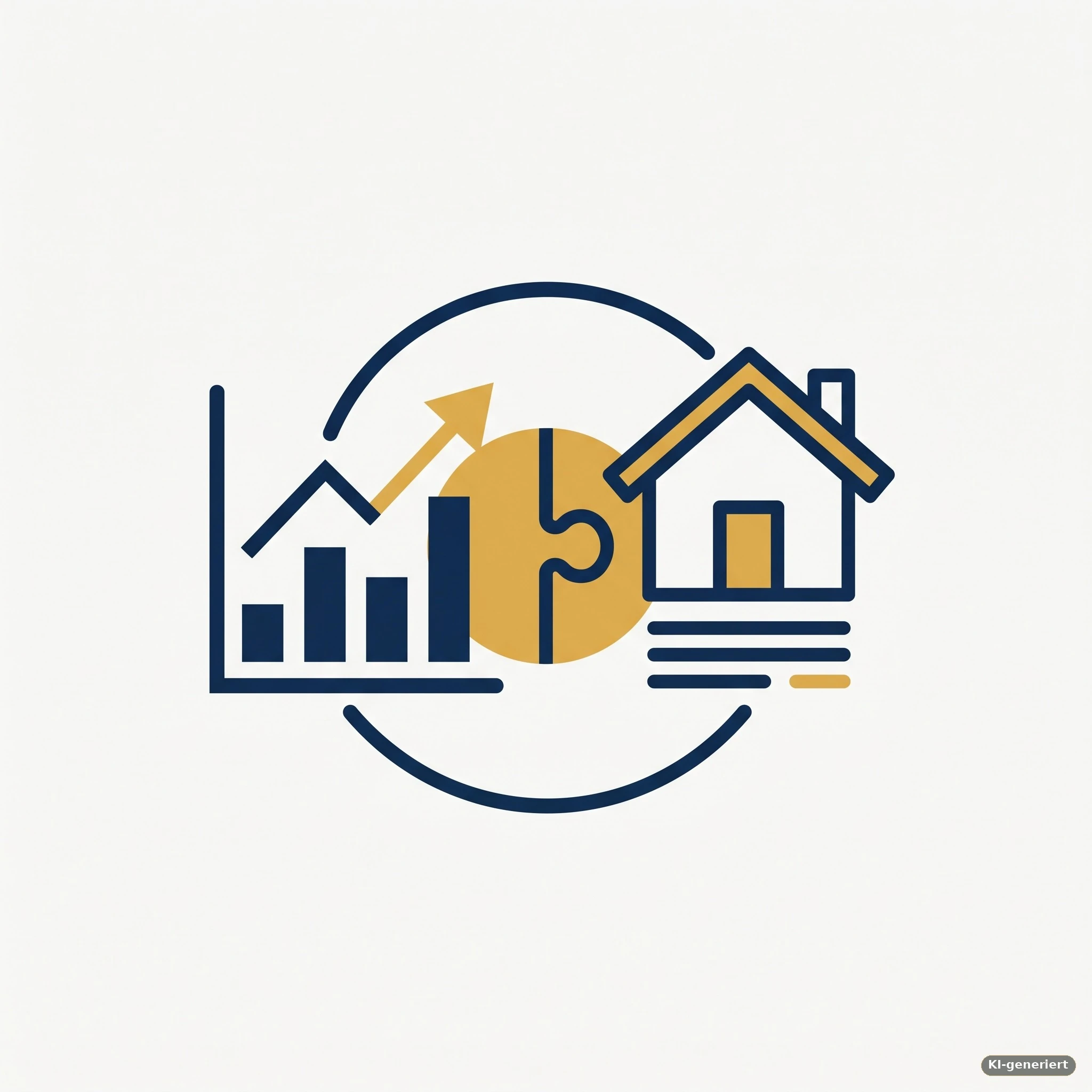Investment-Chart-Symbol und Bausparvertrag-Symbol mit Haus, die durch ein Verbindungselement zusammengefügt werden