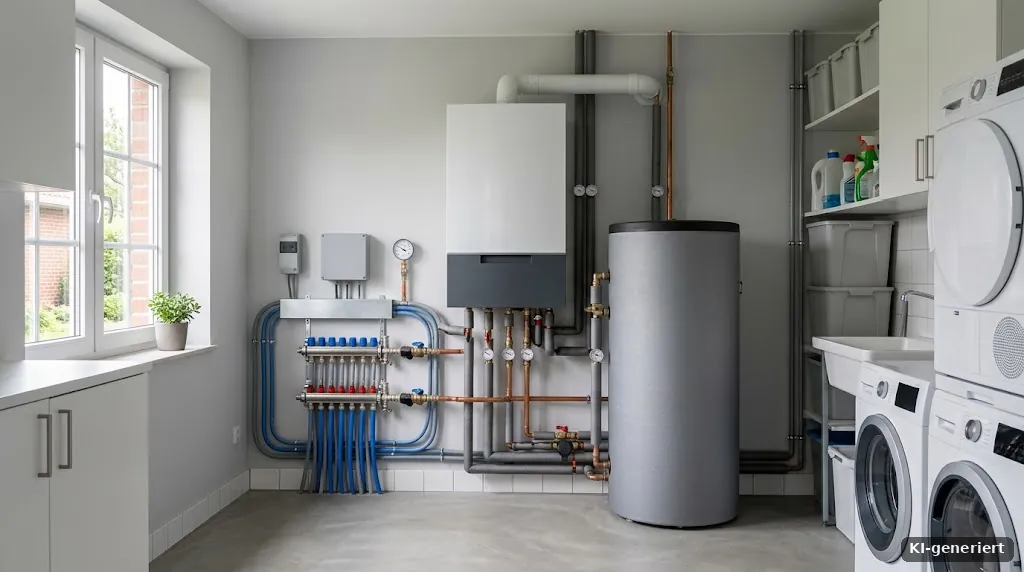 Neue Heizungsanlage in einem sauberen Hauswirtschaftsraum