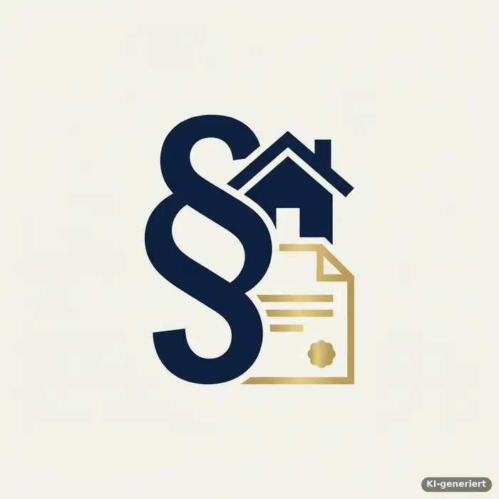 Icon mit Paragraphenzeichen, Haus und Vertragsdokument als Symbol für das Bausparkassengesetz