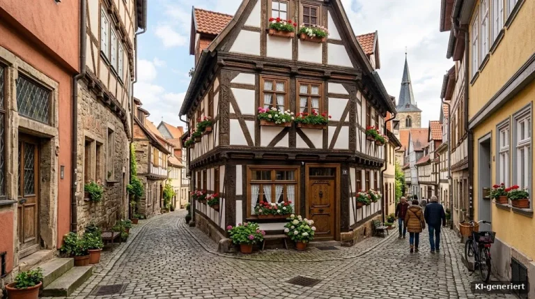 Restauriertes Fachwerkhaus in einer Altstadtgasse