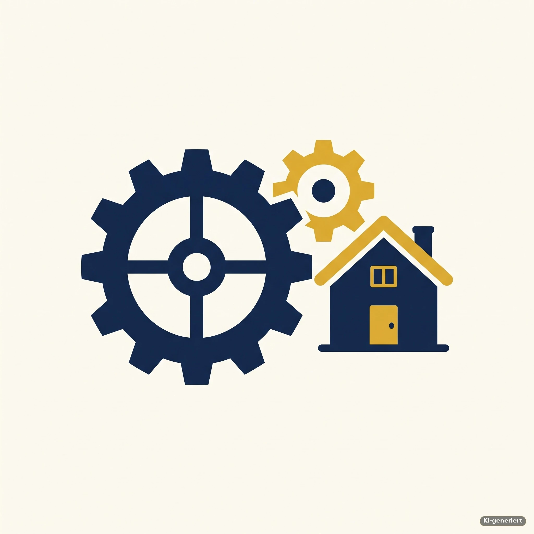 Zwei ineinandergreifende Zahnräder mit einem Haus-Symbol – Symbolbild für den Einfluss der Leitzinspolitik auf Bausparzinsen