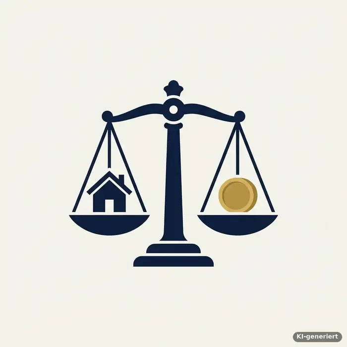 Icon mit ausgeglichener Waage: Haus auf der einen, Münze auf der anderen Seite, als Symbol für das Abwägen ob sich Bausparen lohnt