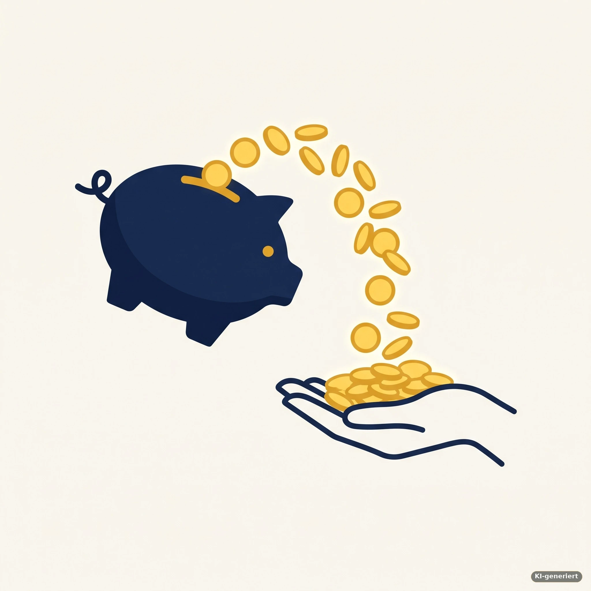 Sparschwein schüttet Münzen in eine geöffnete Hand – Symbolbild für die Auszahlung des Bausparguthabens