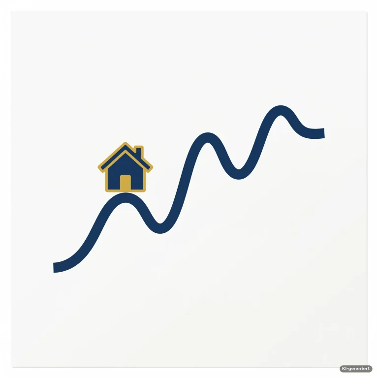 Wellenlinie mit einem Haus-Symbol darauf – Symbolbild für die Zinsentwicklung beim Bausparen